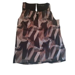 Silk White House Black Market Geometric Abstract Print Sleeveless Blouse Black